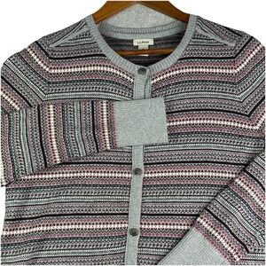 L.L.Bean Fair Isle Cardigan Women's M Gray Striped  Cashmere Cotton Button Up
